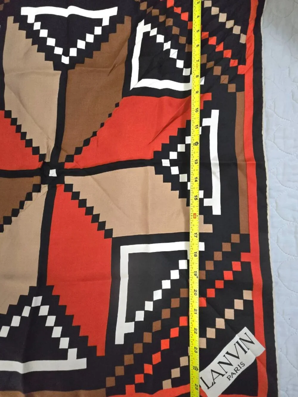Vtg Lanvin 100% Silk Scarf Rust/Orange Navy Tan Ecru French Geometric 26